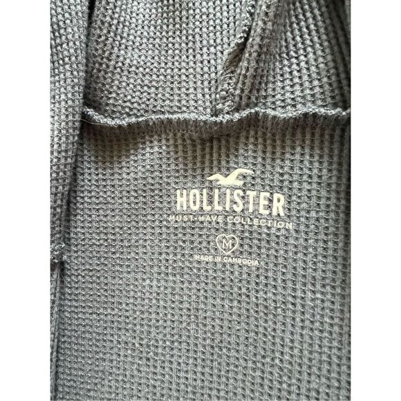Hollister Slate Blue Gray Waffle Knit Cropped Full Zip Hoodie Women's Medium - Picture 3 of 5